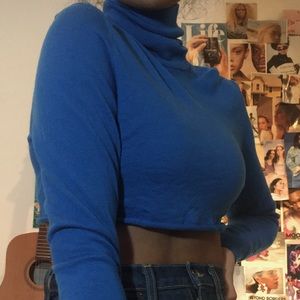 Lord & Taylor Cropped Blue Turtleneck Sweater